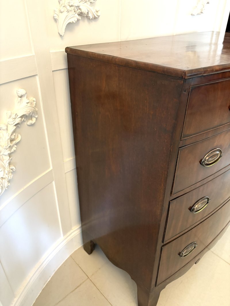 Antique Regency Quality Figured Mahogany Bow Fronted Chest of 5 Drawers - Image 7